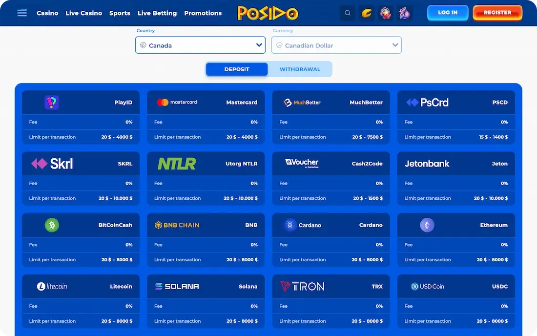 posido casino payments